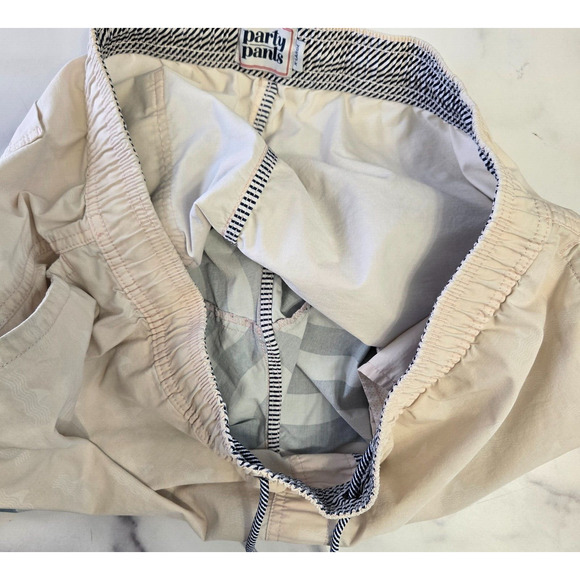 Party Pants Mens Swim Trunks Board Shorts XL Ivory Blue Wave Striped Beach Surf - Picture 5 of 13